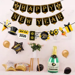 zyozique Black, Golden New Year Party Decorations Banner, Balloons,Character Banner (Pack Of 27) image 4