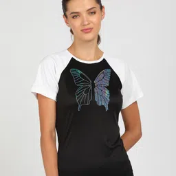 shashvi Women Printed Round Neck Polyester White, Black T-Shirt-picture-24