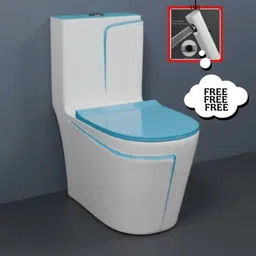 C03 Premium White Commode With T Blue Finishing Line And Round Flush Button Western Commode-image-5
