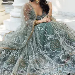 cute fellow Embroidered, Embellished Semi Stitched Lehenga Choli image 3