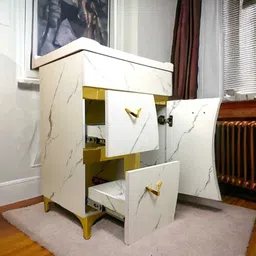 bobbyexport White & gold premium freestanding vanity/ washbasin cabinet BEBP8 Table Top Basin image 4