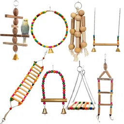 8 Pcs Bird Toys, Hanging Bell Pet Bird Cage Swing Toy Wooden Perch Chewing Toy Wooden Chew Toy, Perch For Bird-image-47