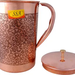 shivshakti arts Designer Eatching, Embossed Design Pure Copper Jug Glasses Set | Drinkware Set- ( Capacity - 1.8 Liter ) - 5 Pieces Set Jug Glass Set image 5