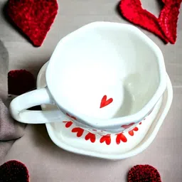 originalceramics Pack of 2 Ceramic Exclusive Red Heart Printed Cup and Saucer image 2