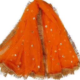 faith visit Net Embellished Orange Women Dupatta image 2