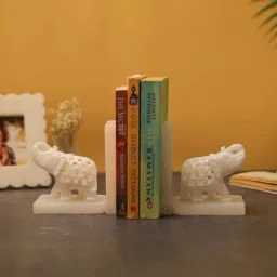 katkaria creations Marble Carving Set Of 1 White Marble Bookends image 1