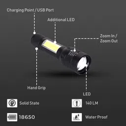 mz 012-LED RECHARGEABLE METAL ZOOMABLE TORCH-3 Modes Flashlight Torch image 4