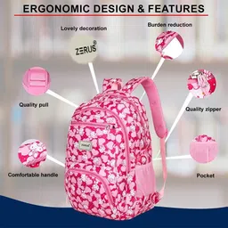 zerus Printed Girls Kids Backpack Stylish Lightweight College Tuition Travel Use Waterproof School Bag image 3