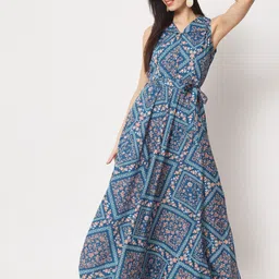 rudraaksha Women A-line Multicolor Maxi/Full Length Dress image 2