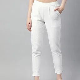 pinkcity creations Women Regular Fit White Cotton Blend Trousers-picture-23