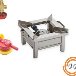 rbs GAS Bhatti With Fitted Brass Nut Hose Pipe, High Pressure Regulator, Valve Stainless Steel Manual Hob image 4