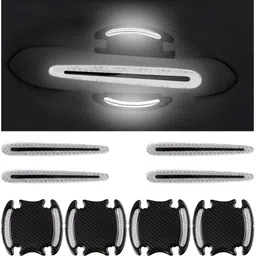 mr fix 8PCS Car Door Handle Cup Guard White Reflective Carbon Fiber Stickers Car Reflector Light image 1