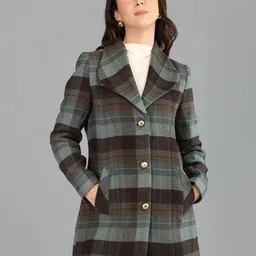 honnete 100 % Polyester Checkered Coat For Women image 4