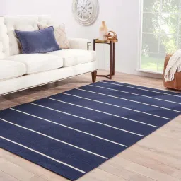 Blue Wool Stripes 5 x 8 Feet Hand Woven Carpet by Jaipur Rugs image 1
