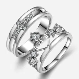 inori King and Queen Couple Rings for Every Special Occasion American diamond Stainless Steel, Brass, Silver, Stone Cubic Zirconia Silver, Sterling Silver Plated Ring Set-picture-30