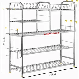 l livilon Utensil Kitchen Rack Utensil Kitchen Rack Steel Wall Mount Kitchen Dish Rack Plate Rack (31"x30") Steel image 3
