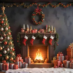 dhara collection DharaCollections Christmas Fireplace & Tree Washable Backdrop | Polyester Taiwan-picture-19