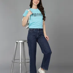 adyavastram Women Typography Round Neck Cotton Blend Blue T-Shirt-picture-20