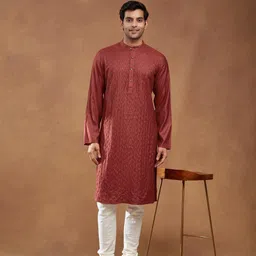 fabindia Men Embroidered Viscose Rayon Straight Kurta-picture-15