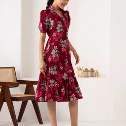 aask Women Fit and Flare Maroon Knee Length Dress image 5