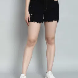 fashionfibre Solid, Distressed Women Black High Waist Shorts, Hotpants, Regular Shorts, Casual Shorts-picture-11