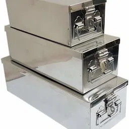 GinoSet Stainless Steel Locker Boxes Jewellery Boxes Cash Peti Set (Multi_Pack of 3) Cash Box-picture-14