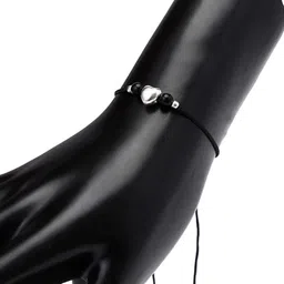 Dhruvs Collection 925 Silver Heart Ball Nazariya Anklet | Black Thread | Adjustable | Single Piece White Gold Anklet image 5