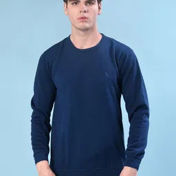 v-mart Men Solid Round Neck Blue Sweater image 2