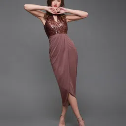 Women Asymmetric Maroon Midi/Calf Length Dress-image-54