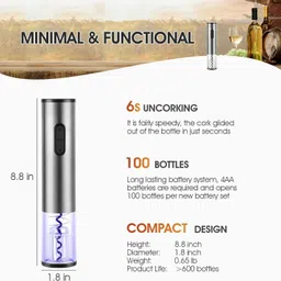 iktu Electric Wine Opener Battery Operated Wine Corkscrew Opener with Foil Cutter Bottle Opener image 3