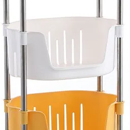 kuber industries 4 Tier Kithen Storage Cart with Caster Rack with Wheels | YM564YW | Yellow White Plastic Kitchen Trolley image 1