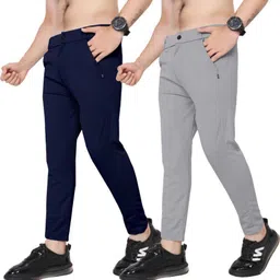 kendore Pack of 2 Men Regular Fit Dark Blue, Silver Lycra Blend Trousers-picture-16