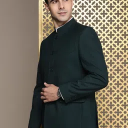 house of pataudi Men Solid Bandhgala Festive Blazer image 5
