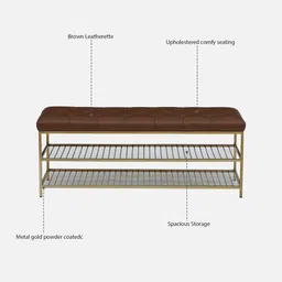 bohemiana from pepperfry Melly Metal Shoe Bench In Gold Finish With Seating image 4