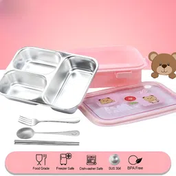hm evotek Cute Bear Bento Box for Kids – Durable, Leakproof & Safe Materials 3 Containers Lunch Box image 4