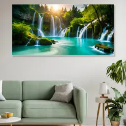 nestroots White Canvas Framed Majestic Waterfall in Plitvice Lake Wall Painting(24X48 Inch)-picture-13
