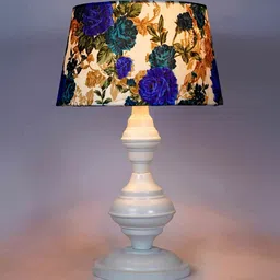 White & Blue Shade Table Lamp With Metal Base By Foziq image 4