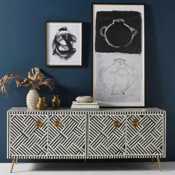 casagold Chevron Bone Inlay TV Console In Black Finish image 1