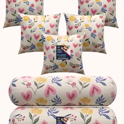villagers Microfibre Bolster Pack of 7 Floral 5 Cushion and 2 Bolster-picture-18