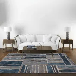 sapana carpet-mats Blue & Cream Abstract Polyester 6 x 9 Feet Machine Made Carpet-picture-20