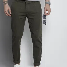 the indian garage co. Men Slim Fit Grey Cotton Blend Trousers-picture-23