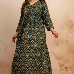 zyla Women Fit and Flare Dark Green Maxi/Full Length Dress-picture-48