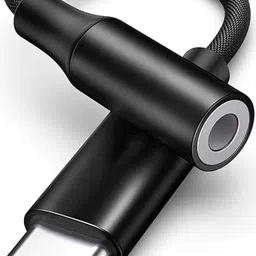 NEWSHAHR Black Type-C to 3.5mm Audio Jack Adapter Cable | 0.12m Length| Black Phone Converter image 1