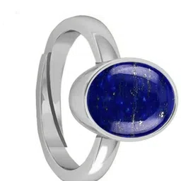 kushmiwal gems 7.00 Ratti / 6.00 Carat Natural Lapiz Ring Original Brass Lapis Lazuli Silver Plated Ring image 2
