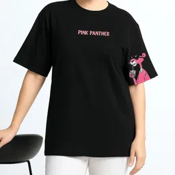 brokee Women Cartoon, Graphic Print Round Neck Cotton Blend Black T-Shirt-picture-20