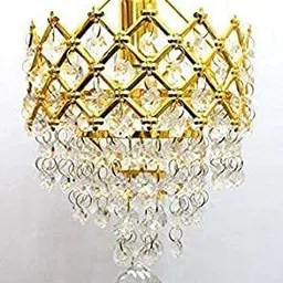baslash Crystal Hanging Pendant Beautiful Jhumar Ceiling Lamp with s4 Crystal (Golden) Chandelier Ceiling Lamp-picture-17