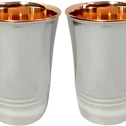 a & h enterprises (Pack of 2) Copper Steel Water Glasses Set Plain Design(220 ml Each) Set of 2 pcs H47 Glass Set Water/Juice Glass-picture-31