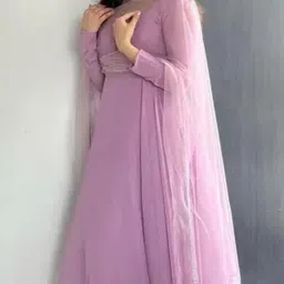 styleva Pack of 3 Women Solid Georgette Gown Kurta With Attached Dupatta image 3