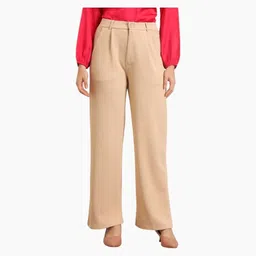 high glitz Women Regular Fit Beige Lycra Blend Trousers image 1