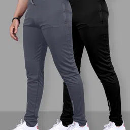 suzaro Pack of 2 Men Solid Black, Grey Track Pants image 1